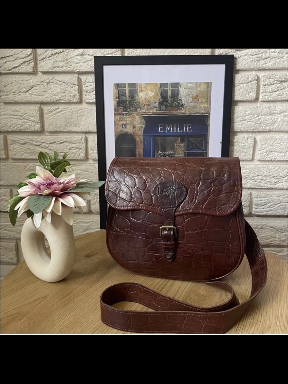 Mulberry Brown Croc-Embossed Leather Crossbody Bag